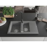 Mexen Gaspar Granitspüle 1,5-kammerig mit Abtropffläche und Küchenarmatur Telma, grau - 6507-71-670200-70