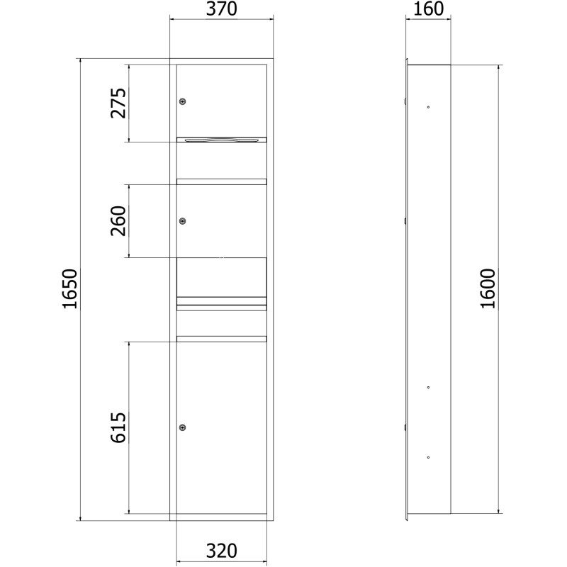 Mexen Linox Wandeingelassener Papierhandtuchspender mit Händetrockner und Mülleimer, Inox - 70K001-01