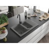 Mexen Gaspar Granitspüle 1,5-Becken mit Abtropffläche und Küchenarmatur Telma, grau - 6507-71-670200-70-B