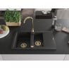 Mexen Gaspar Granitspüle 1,5-Kammer mit Abtropffläche und Küchenarmatur Telma, schwarz/silber - 6507-73-670200-50