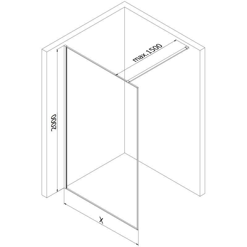 Mexen Kioto Duschwand Walk-in 130 x 200 cm, Crackle Grafit 12 mm, Chrom - 800-130-101-01-44-X
