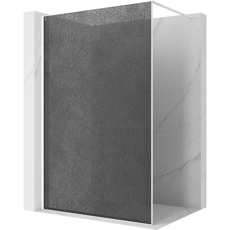 Mexen Kioto Duschwand Walk-in 130 x 200 cm, Crackle Grafit 12 mm, Weiß - 800-130-101-20-44-X