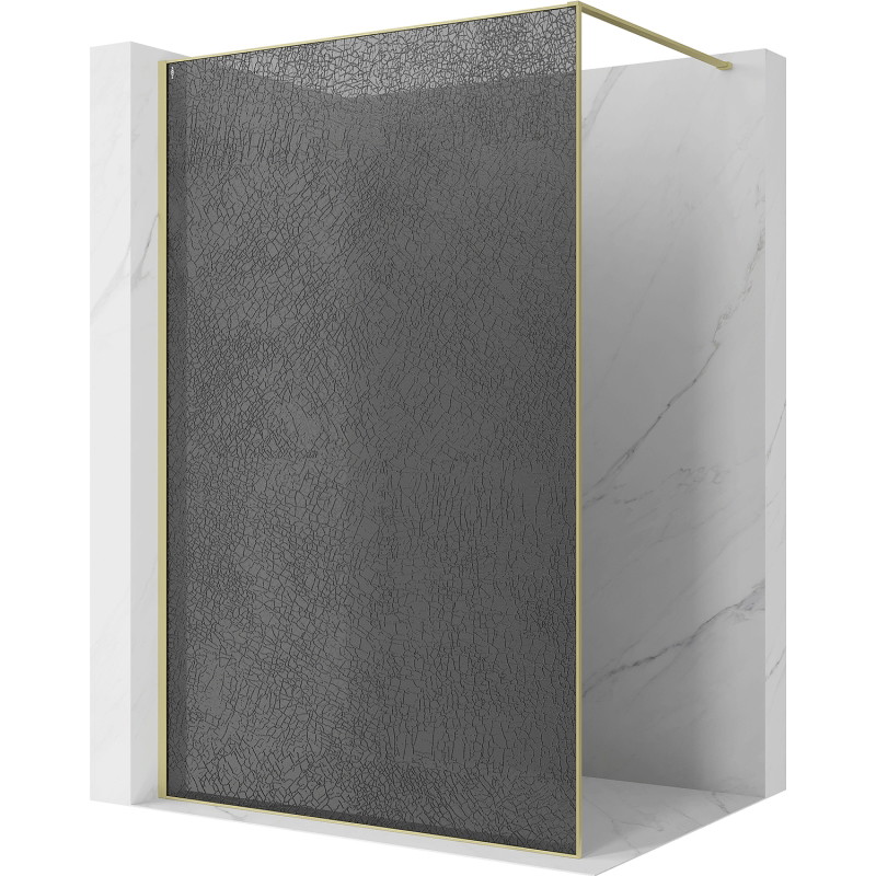 Mexen Kioto Duschwand Walk-in 90 x 200 cm, Crackle Grafit 12 mm, gebürstetes Gold - 800-090-101-55-44-X