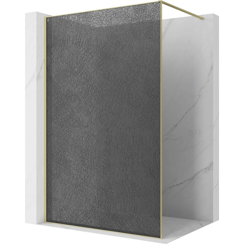 Mexen Kioto Duschwand Walk-in 110 x 200 cm, Crackle Graphit 12 mm, gebürstetes Gold - 800-110-101-55-44-X