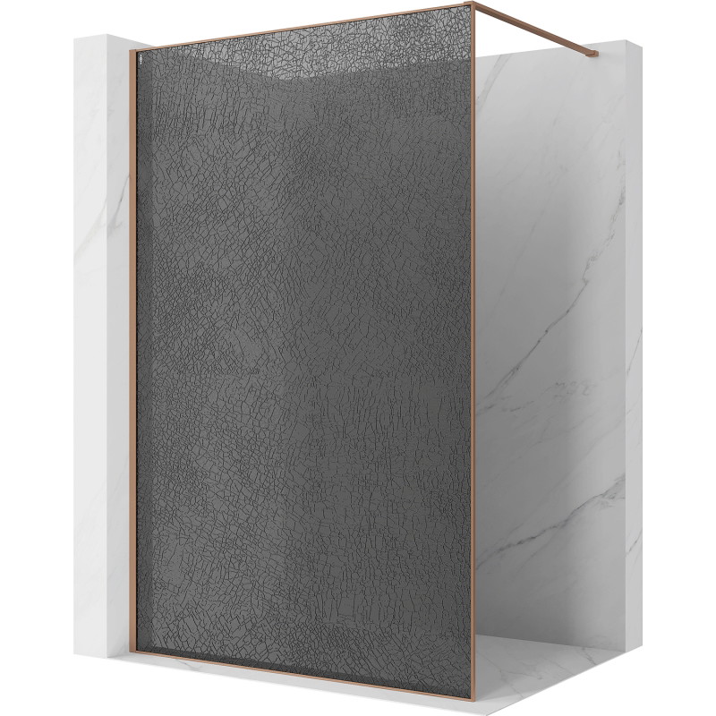 Mexen Kioto Duschwand Walk-in 80 x 200 cm, Crackle Graphit 12 mm, gebürstetes Kupfer - 800-080-101-65-44-X