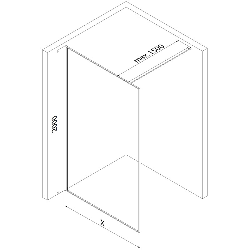 Mexen Kioto Duschwand Walk-in 90 x 200 cm, Crackle Grafit 12 mm, Gun Gray gebürstet - 800-090-101-66-44-X