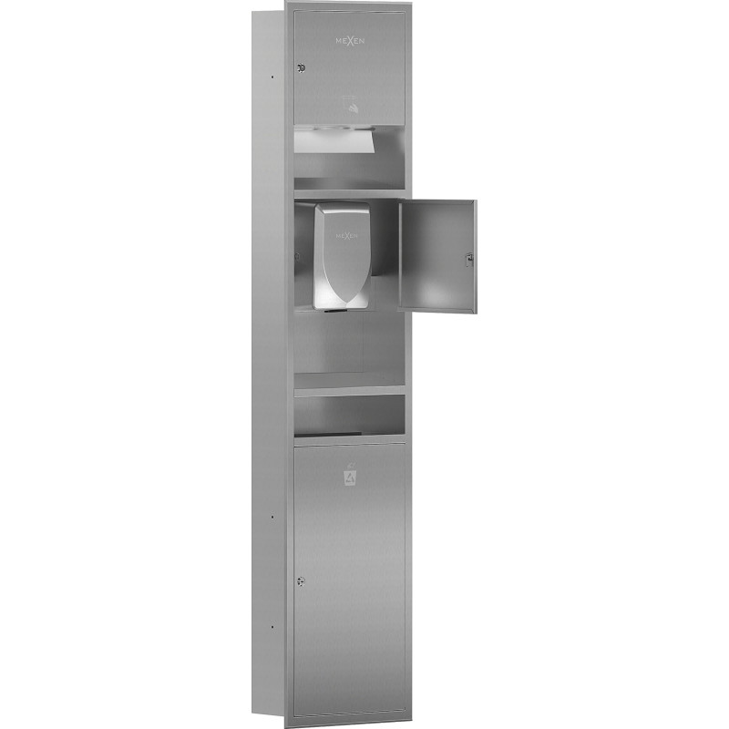 Mexen Linox Wandeingelassener Papierhandtuchspender mit Händetrockner und Mülleimer, Inox - 70K001-01
