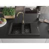 Mexen Gaspar Granitspüle 1,5-Becken mit Abtropffläche und Küchenarmatur Telma, Schwarz/Gold - 6507-75-670200-50-B