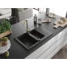 Mexen Gaspar Granitspüle 1,5-Becken mit Abtropffläche und Küchenarmatur Telma, Schwarz/Gold - 6507-75-670200-50-B