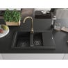 Mexen Gaspar Granitspüle 1,5-Becken mit Abtropffläche und Küchenarmatur Telma, schwarz - 6507-77-670200-50-B