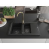 Mexen Gaspar granitspüle 1,5-fach mit abtropffläche und Küchenarmatur Telma, schwarz - 6507-77-670200-50-B