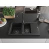Mexen Gaspar Granitspüle 1,5 Becken mit Abtropffläche und Küchenarmatur Telma, schwarz - 6507-77-670200-70-B