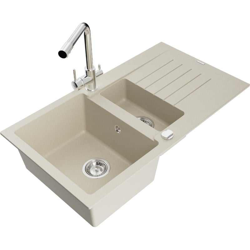 Mexen Matias Granitspüle 1,5-beckig mit Abtropffläche und Küchenarmatur Duero, beige - 6502-69-671600-00