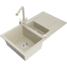 Mexen Matias Granitspüle 1,5-becken mit Abtropffläche und Küchenarmatur Duero, beige - 6502-69-671600-69