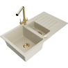Mexen Matias Granitspüle 1,5-fach mit Abtropffläche und Küchenarmatur Duero, beige - 6502-69-671600-50