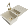 Mexen Matias granitspüle 1,5-kammerig mit Abtropffläche und Küchenarmatur Duero, beige - 6502-69-671600-50