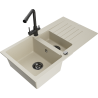 Mexen Matias Granitspüle 1,5-beckig mit Abtropffläche und Küchenarmatur Duero, beige - 6502-69-671600-70