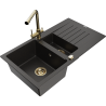 Mexen Matias Granitspüle 1,5-Kammer mit Abtropffläche und Küchenarmatur Duero, schwarz/gold metallic - 6502-75-671600-50