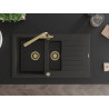 Mexen Matias Granitspüle 1,5-Kammer mit Abtropffläche und Küchenarmatur Duero, schwarz/gold metallic - 6502-75-671600-50