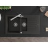 Mexen Matias Granitspüle 1,5-beckig mit Abtropffläche und Küchenarmatur Duero, schwarz/gold metallic - 6502-75-671600-00