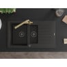 Mexen Matias Granitspüle 1,5-Becken mit Abtropffläche und Küchenarmatur Duero, Schwarz/Gold - 6502-75-671600-50-B