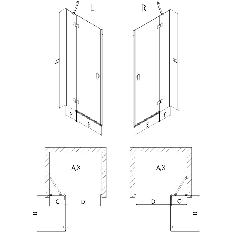 Mexen Mist-H rechte Duschtür 115 cm, transparent, Gun Metal - 8A5-115-000-95-00-P