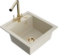 Mexen Vito Granitspüle 1-Becken mit Küchenarmatur Duero, beige - 6503-69-671600-50