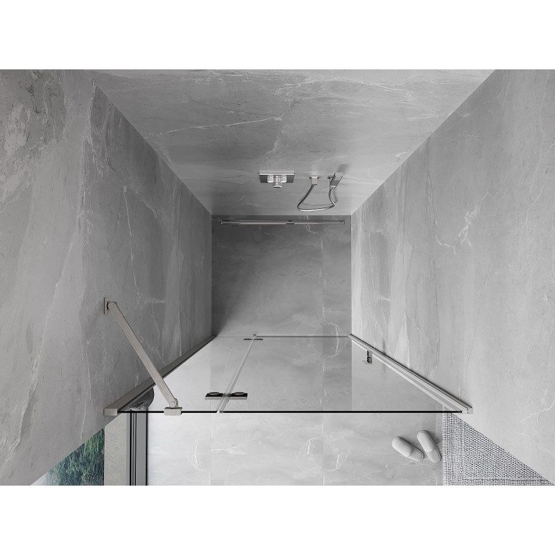Mexen Mist-H linke schwenkbare Duschtür 95 cm, transparent, gebürsteter Nickel - 8A5-095-000-97-00-L