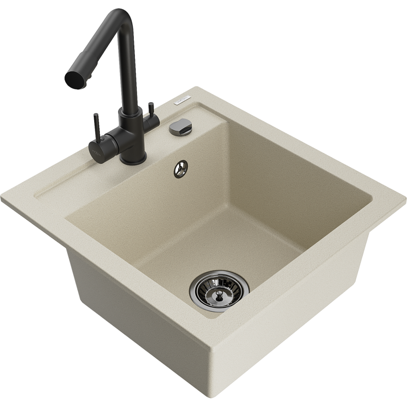 Mexen Vito Granitspüle 1-Becken mit Küchenarmatur Duero, beige - 6503-69-671600-70