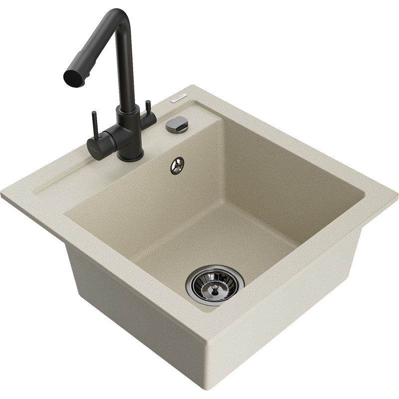 Mexen Vito Granitspüle 1-beckig mit Küchenarmatur Duero, beige - 6503-69-671600-70