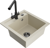 Mexen Vito Granitspüle 1-Becken mit Küchenarmatur Duero, beige - 6503-69-671600-70