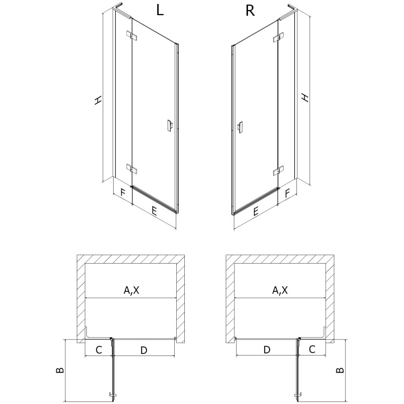 Mexen Mist-H L duschpendeltür links 75 cm, transparent, weiß - 8A5L-075-000-20-00-L