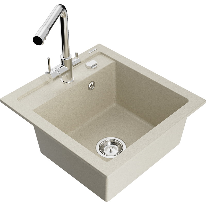 Mexen Vito granitspüle 1-becken mit Küchenarmatur Duero, beige - 6503-69-671600-00