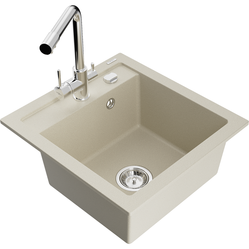 Mexen Vito Granitspüle 1-beckig mit Küchenarmatur Duero, beige - 6503-69-671600-00
