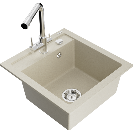 Mexen Vito granitspüle 1-becken mit Küchenarmatur Duero, beige - 6503-69-671600-00