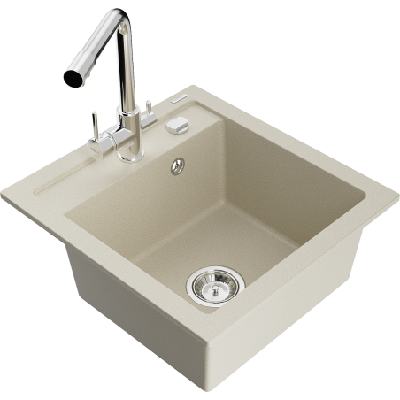 Mexen Vito Granitspüle 1-beckig mit Küchenarmatur Duero, beige - 6503-69-671600-00