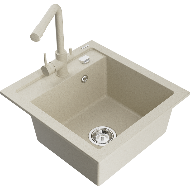 Mexen Vito Granitspüle 1-Kammer mit Küchenarmatur Duero, beige - 6503-69-671600-69
