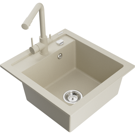 Mexen Vito Granitspüle 1-Kammer mit Küchenarmatur Duero, beige - 6503-69-671600-69