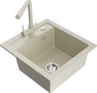Mexen Vito Granitspüle 1-Kammer mit Küchenarmatur Duero, beige - 6503-69-671600-69