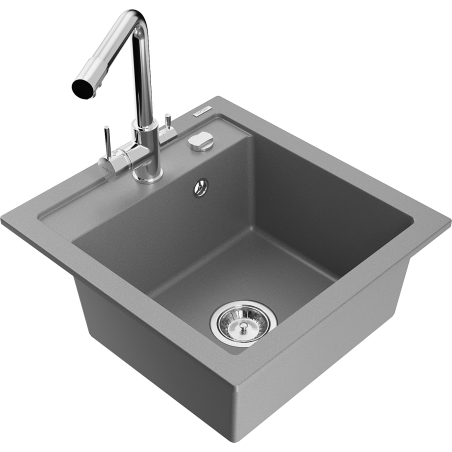 Mexen Vito Granitspüle 1-becken mit Küchenarmatur Duero, grau - 6503-71-671600-00