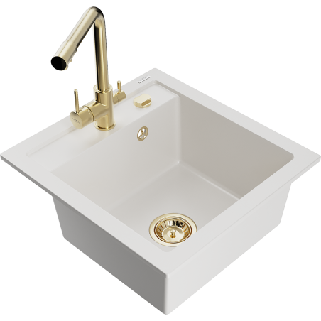 Mexen Vito 1-Kammer-Granittspüle mit Küchenarmatur Duero, weiß - 6503-20-671600-50