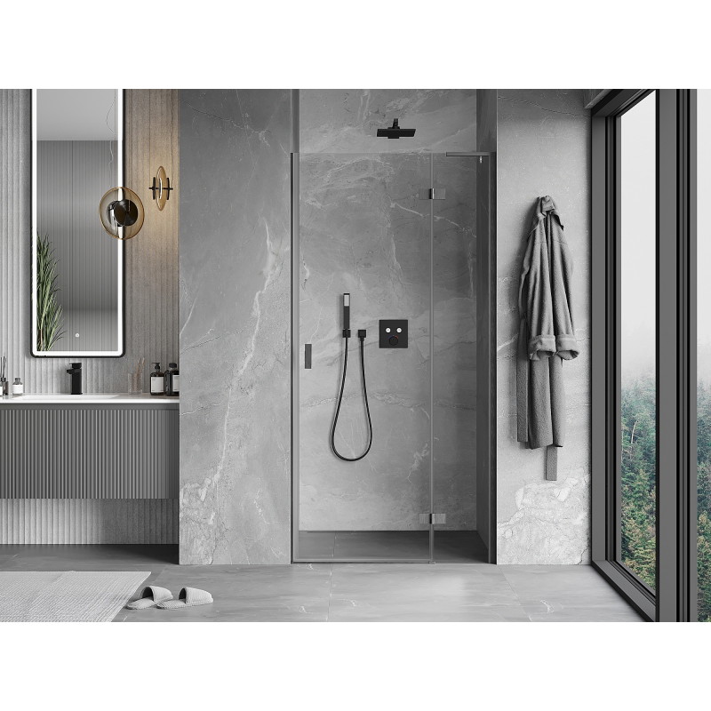 Mexen Mist-H L Rechts öffnende Duschdrehtür 80 cm, transparent, gebürstetes Gun Gray - 8A5L-080-000-66-00-P