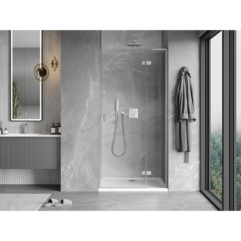 Mexen Mist-H L rechte, schwenkbare Duschwand 95 cm, transparent, gebürstetes Nickel - 8A5L-095-000-97-00-P