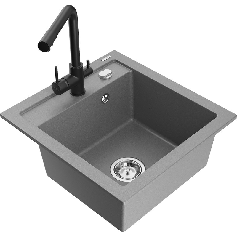 Mexen Vito Granitspüle 1-Becken mit Küchenarmatur Duero, Grau - 6503-71-671600-70