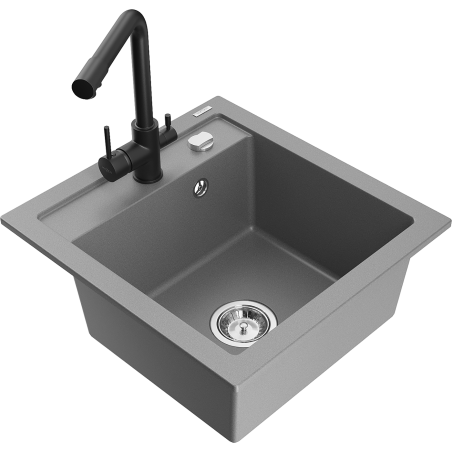Mexen Vito Granitspüle 1-Becken mit Küchenarmatur Duero, Grau - 6503-71-671600-70
