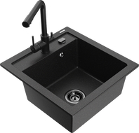 Mexen Vito Granitspüle einteilig mit Küchenarmatur Duero, schwarz/silber Metallik - 6503-73-671600-70-B