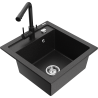 Mexen Vito Granitspüle 1-Becken mit Küchenarmatur Duero, schwarz/silber metallic - 6503-73-671600-70