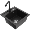 Mexen Vito Granitspüle ein Becken mit Küchenarmatur Duero, schwarz/silbern Metallic - 6503-73-671600-70