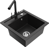 Mexen Vito Granitspüle 1-Becken mit Küchenarmatur Duero, schwarz/silber metallic - 6503-73-671600-70