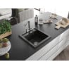 Mexen Vito Granitspüle 1-Kammer mit Küchenarmatur Duero, schwarz/gold metallic - 6503-75-671600-00